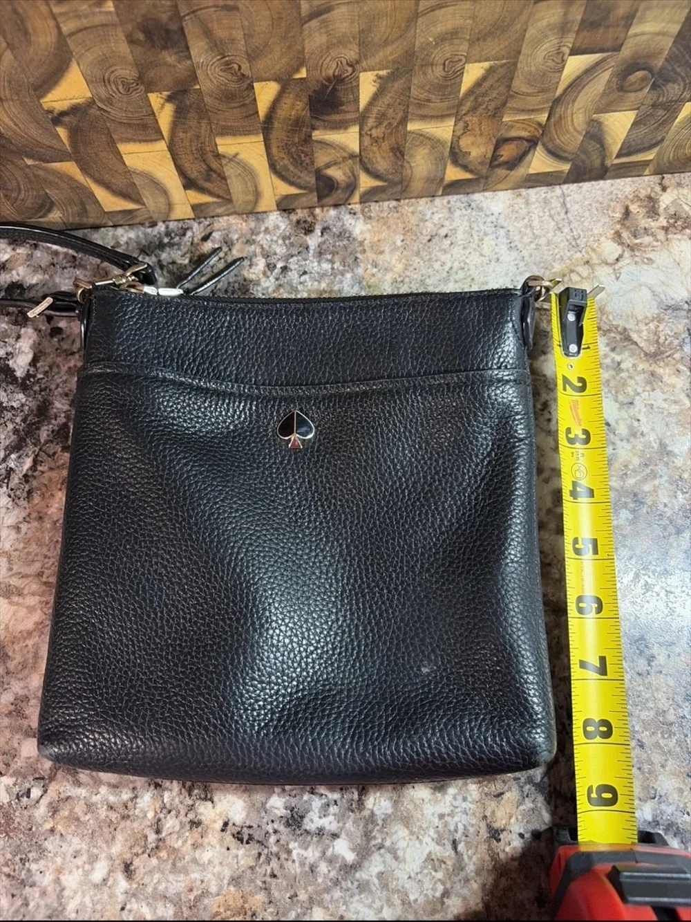 kate spade Black Pebbled Leather Slim Crossbody with Spade Logo